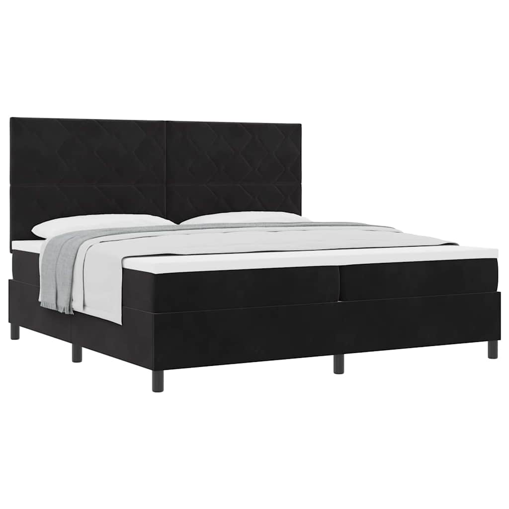 Lit à ressorts avec matelas Noir 200 x 200 cm Velours