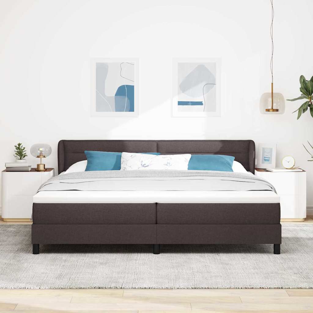 Lit à ressorts avec matelas Marron foncé 200 x 200 cm tissu