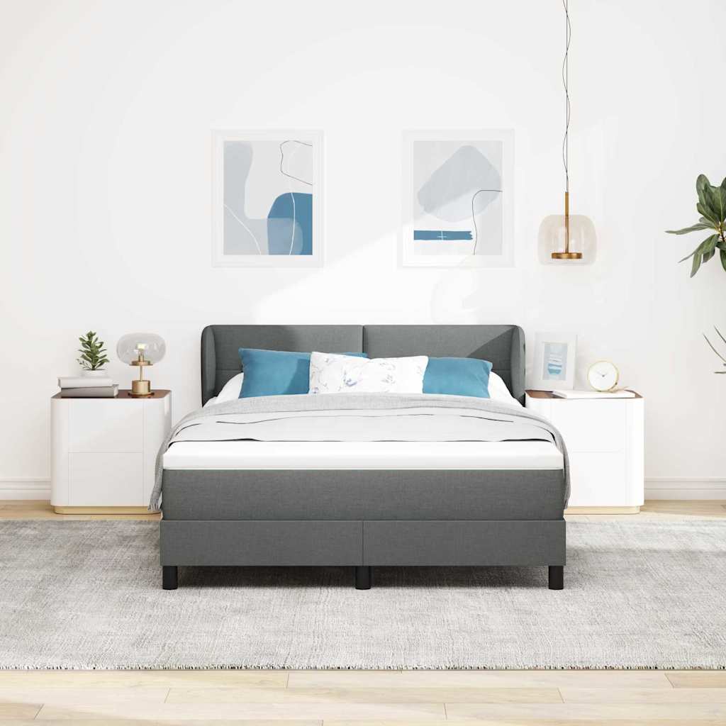 Lit à ressorts avec tête de lit Gris foncé 160 x 200 cm tissu