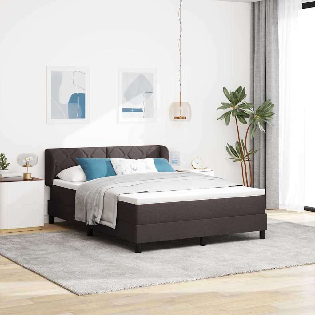 Lit à ressorts avec tête de lit Marron foncé 140 x 190 cm tissu