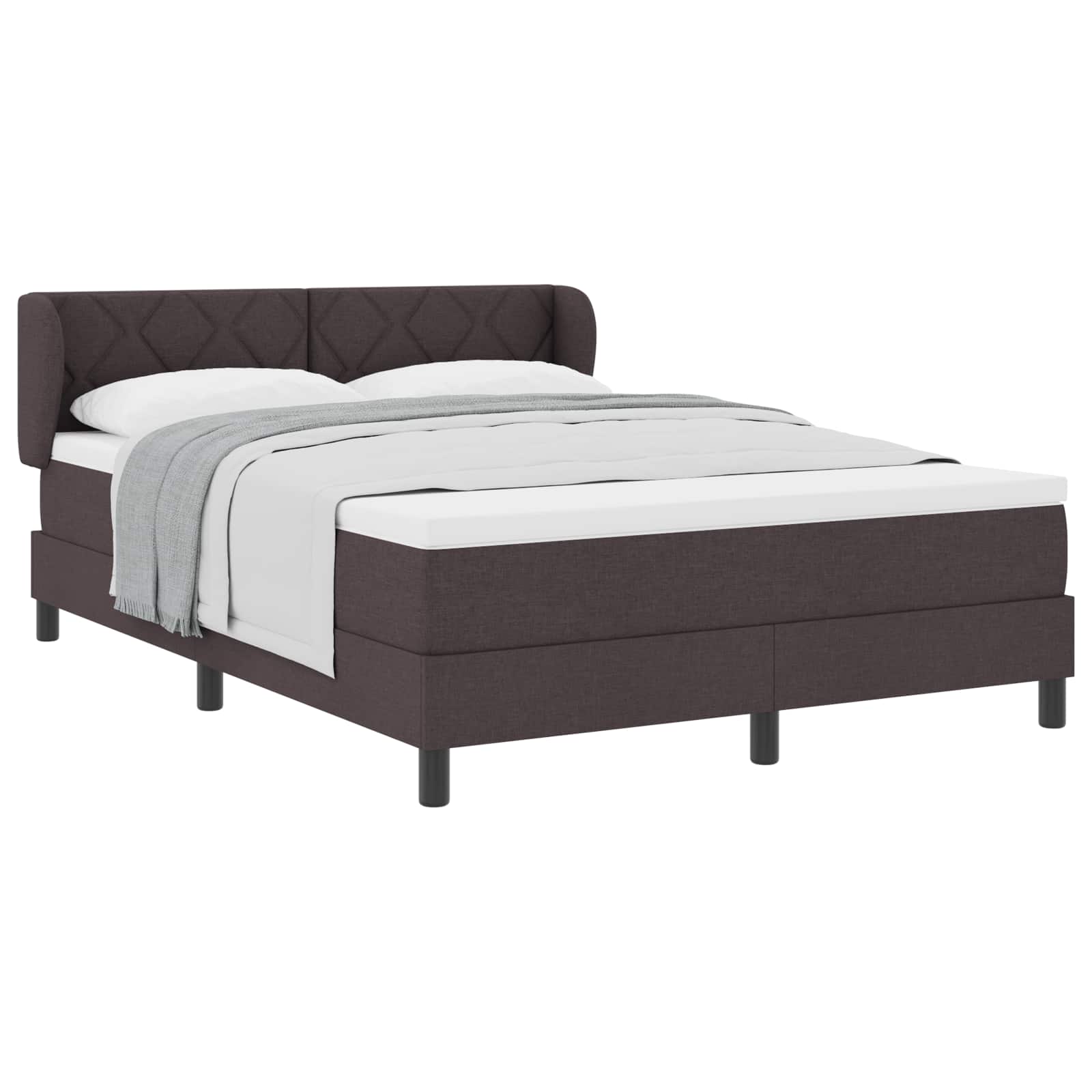 Lit à ressorts avec tête de lit Marron foncé 140 x 190 cm tissu