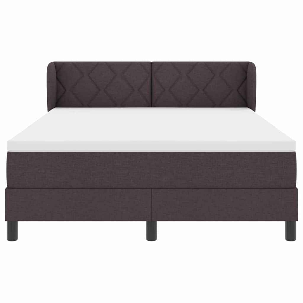Lit à ressorts avec tête de lit Marron foncé 140 x 190 cm tissu
