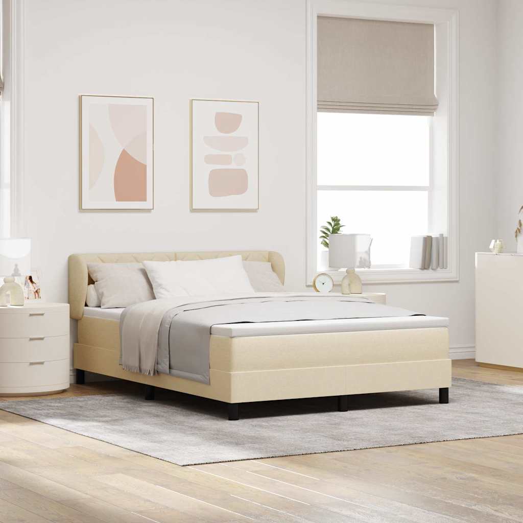 Lit à ressorts avec tête de lit Crème 140 x 190 cm tissu