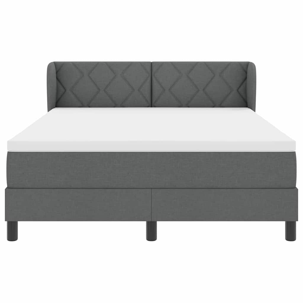 Lit à ressorts avec tête de lit Gris foncé 140 x 200 cm tissu