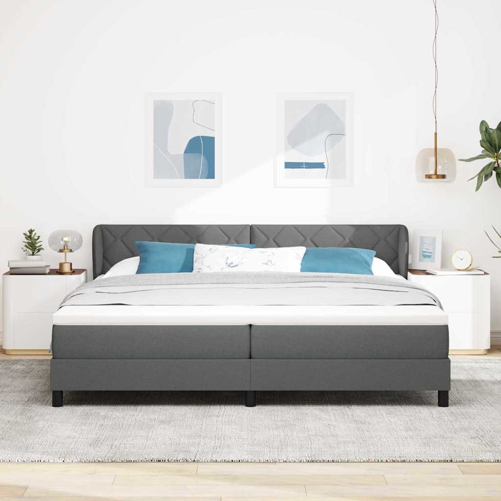 Lit boxspring avec matelas Gris foncé 200 x 200 cm tissu