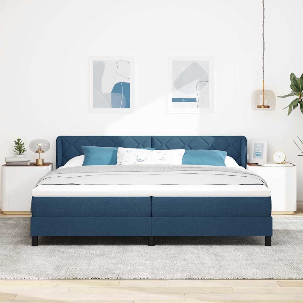 Lit boxspring avec matelas avec matelas Bleu 200 x 200 cm tissu
