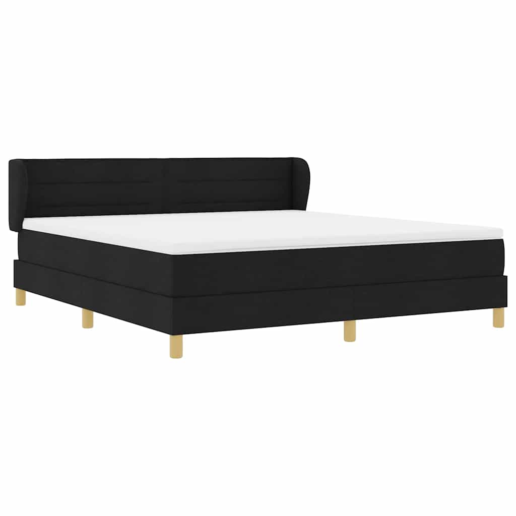 Lit à ressorts avec matelas Noir 180 x 200 cm tissu