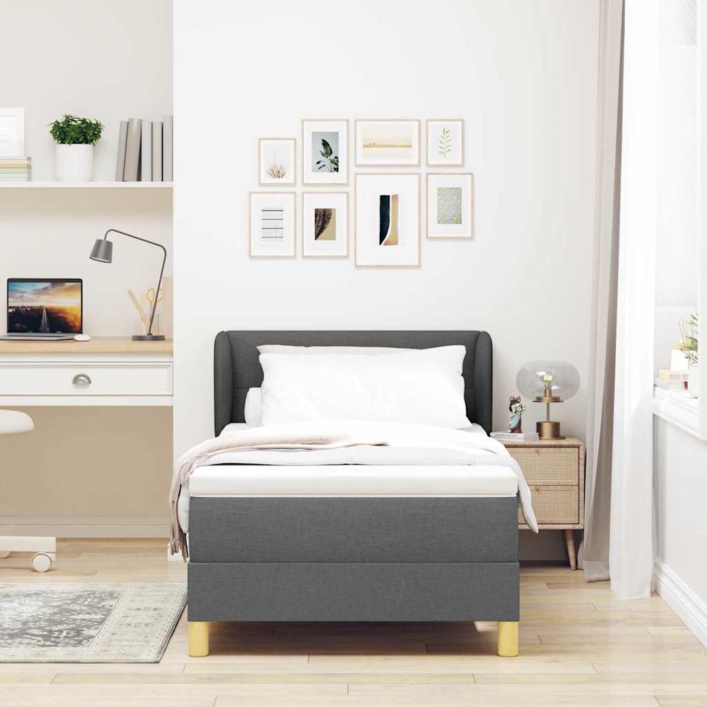 Lit à Ressorts avec Matelas Crème 90x200 cm Tissu Gris foncé - XIOS