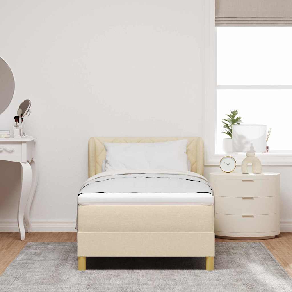 Lit à ressorts avec tête de lit Crème 100 x 200 cm tissu