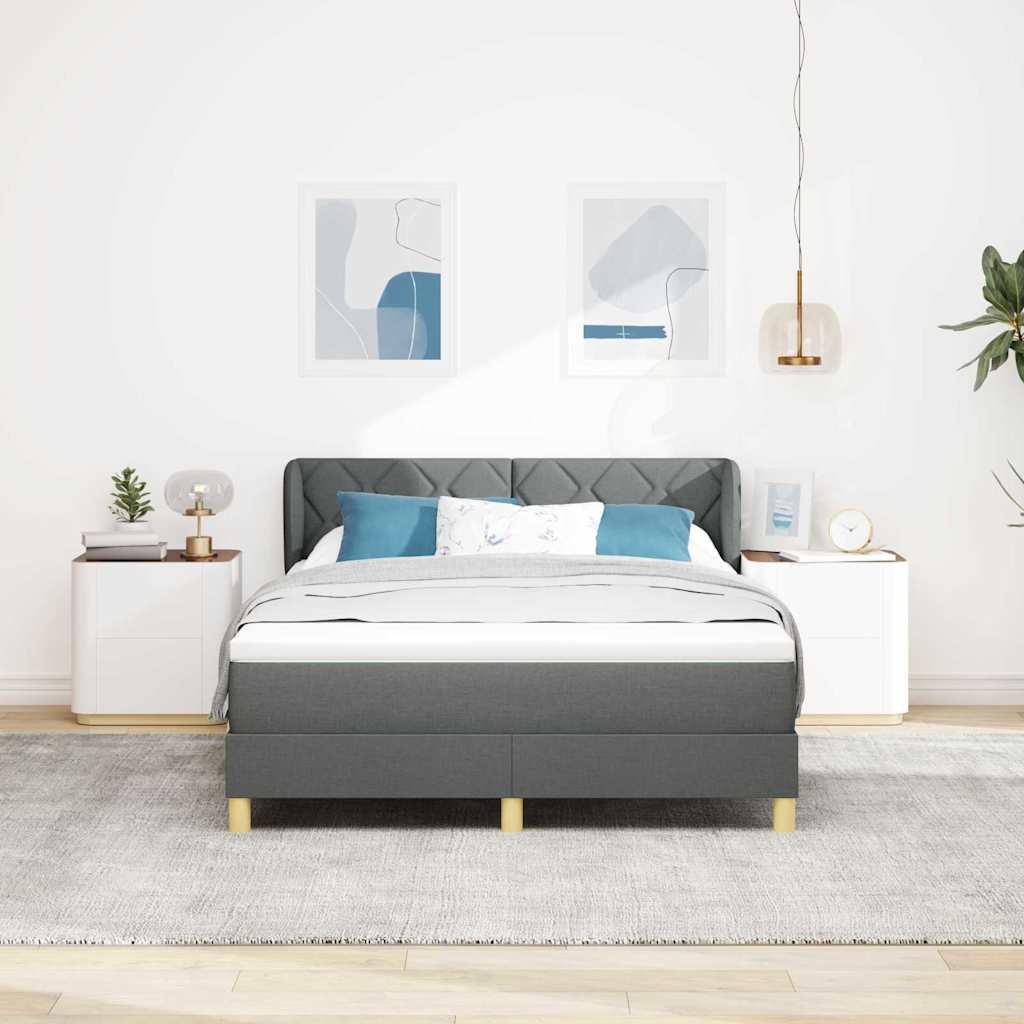 Lit à Ressorts avec Matelas Crème 90x200 cm Tissu Gris foncé - XIOS