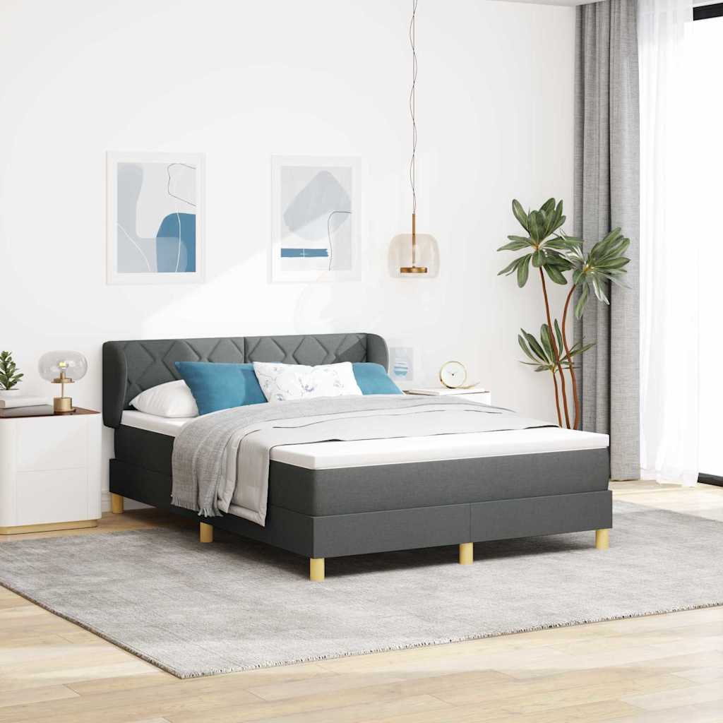Lit à ressorts avec tête de lit Gris foncé 140 x 200 cm tissu
