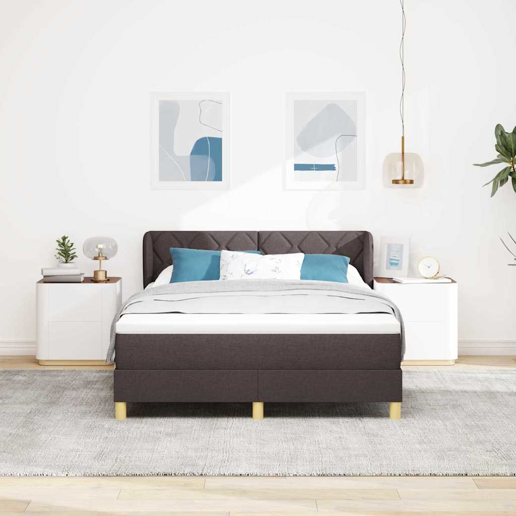 Lit à ressorts avec tête de lit Marron foncé 140 x 200 cm tissu