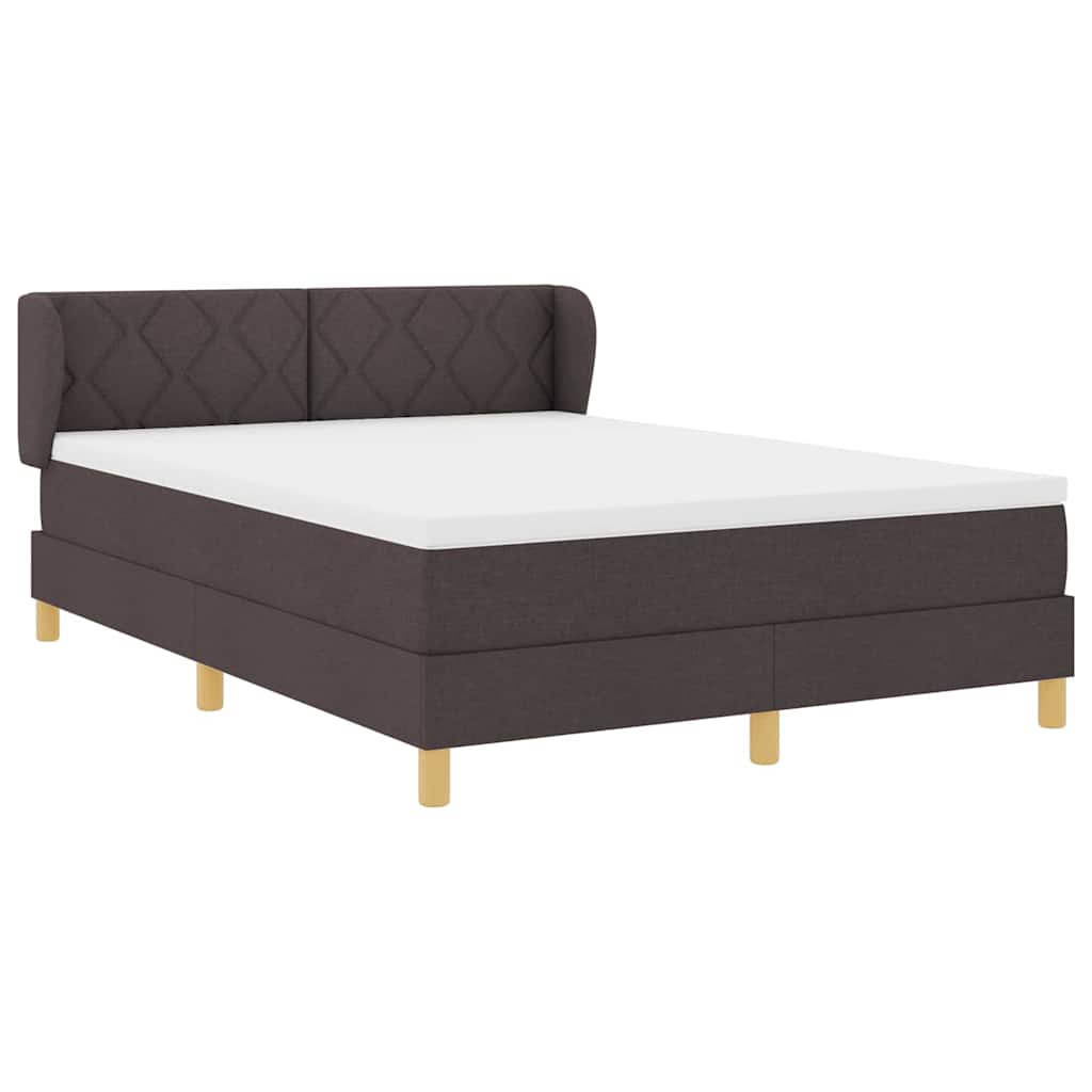 Lit à ressorts avec tête de lit Marron foncé 140 x 200 cm tissu