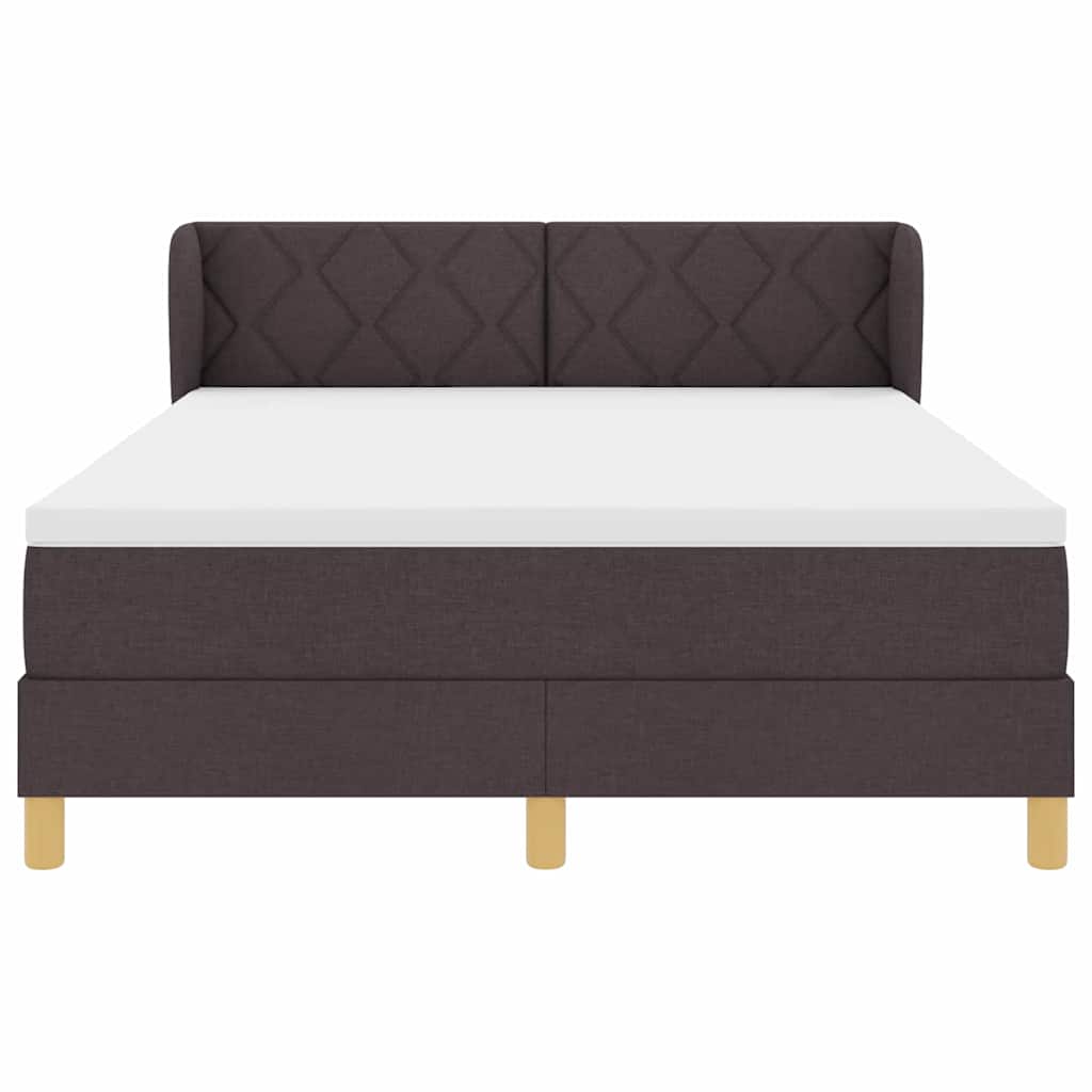 Lit à ressorts avec tête de lit Marron foncé 140 x 200 cm tissu