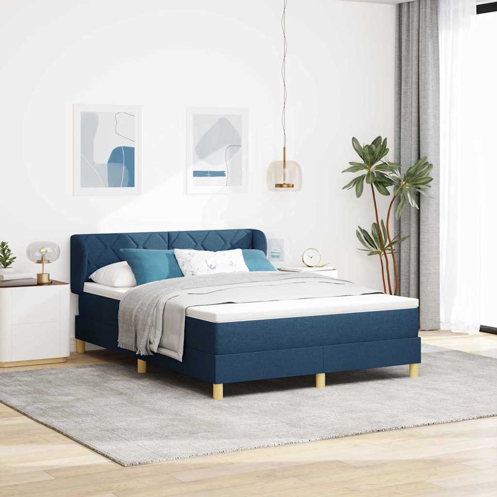 Lit à Ressorts avec Matelas Crème 90x200 cm Tissu Bleu - XIOS