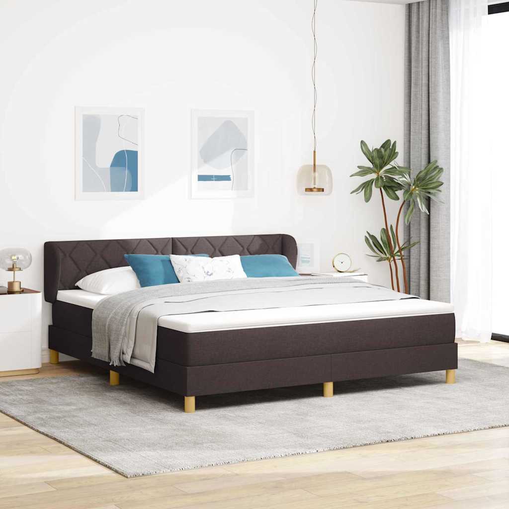 Lit à ressorts avec tête de lit Marron foncé 180 x 200 cm tissu