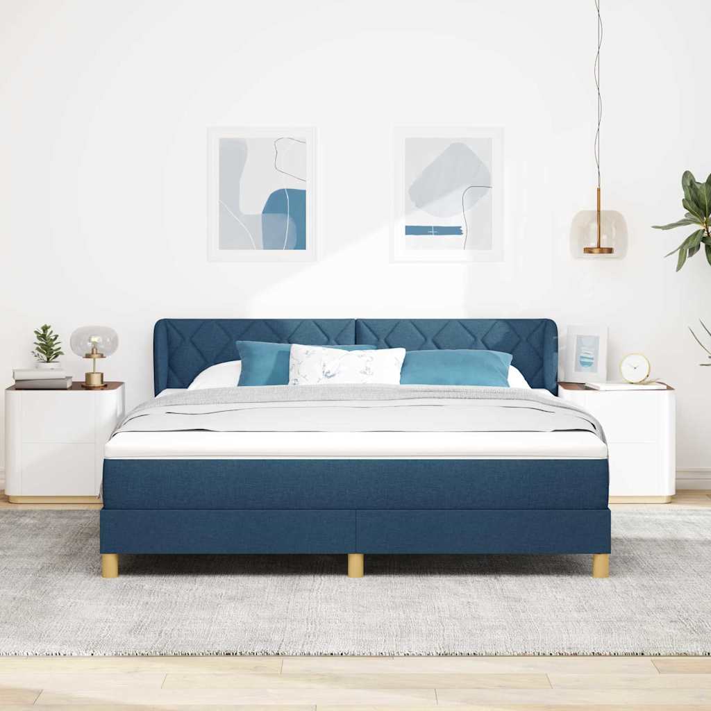 Lit à Ressorts avec Matelas Crème 90x200 cm Tissu Bleu - XIOS