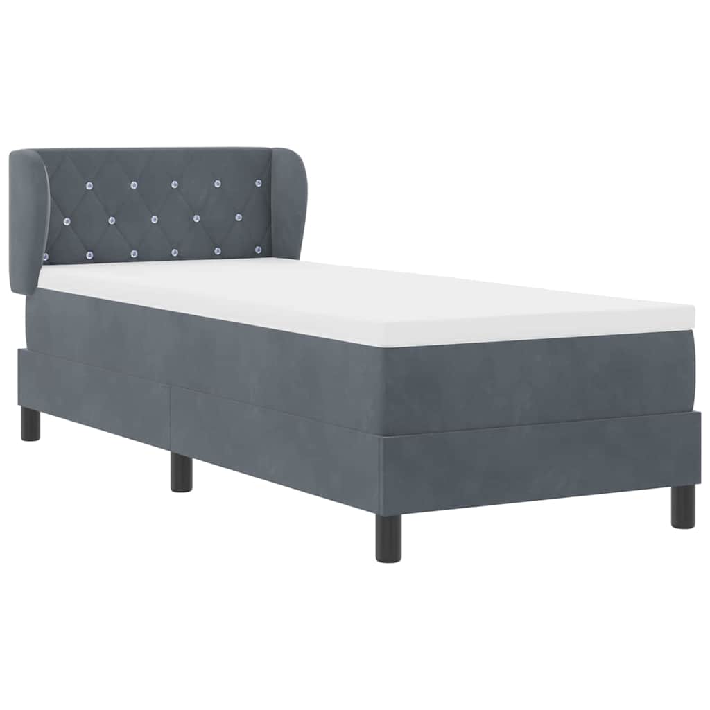 Lit à ressorts avec matelas gris foncé 80x200 cm en velours - XIOS