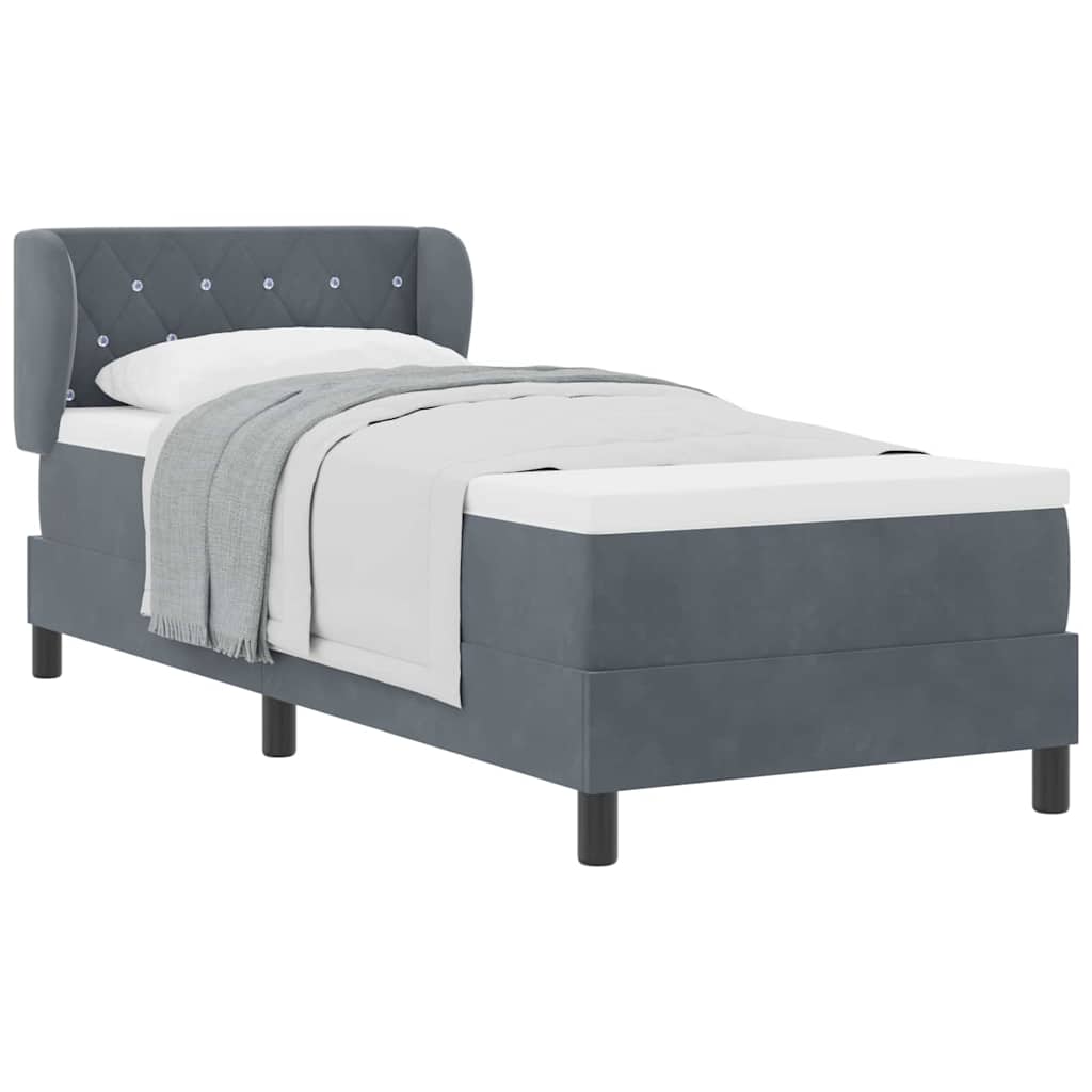 Lit à ressorts avec matelas gris foncé 80x200 cm en velours - XIOS