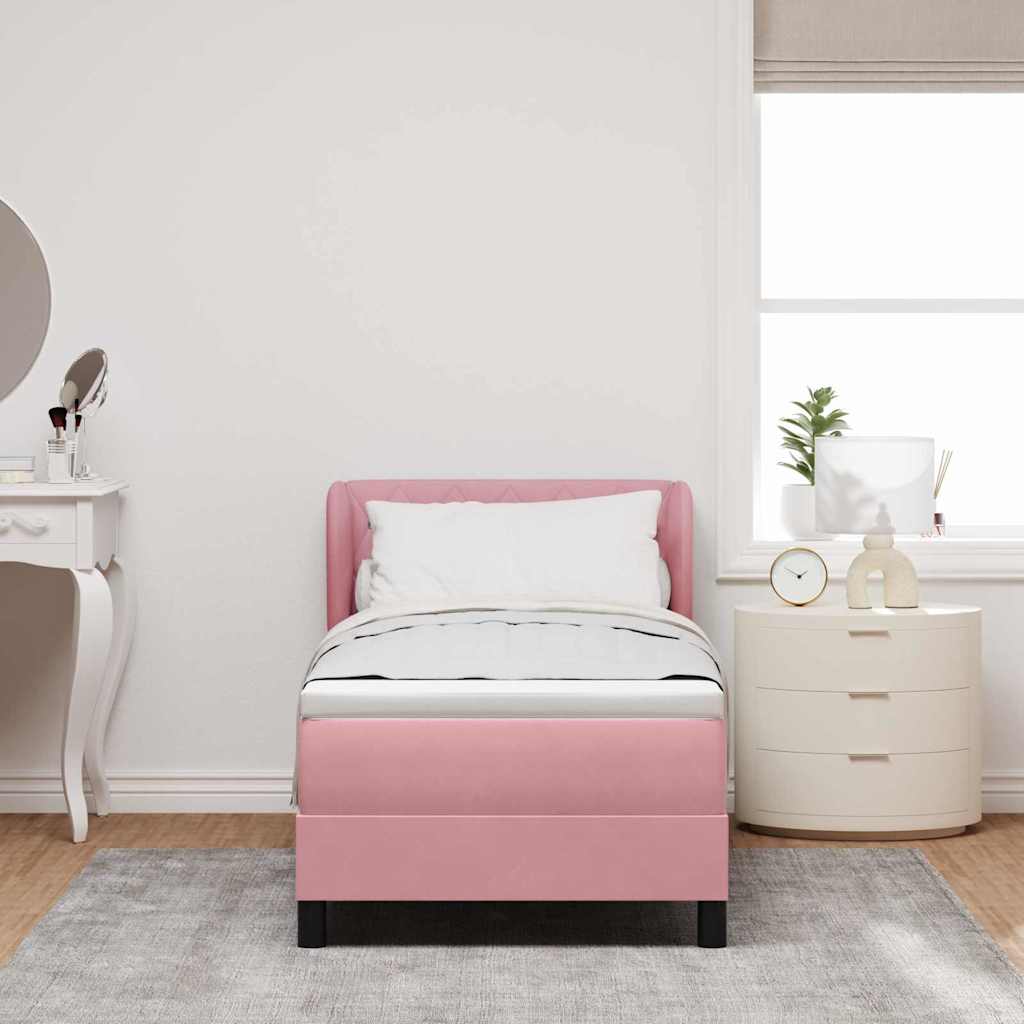 Lit à ressorts avec tête de lit Rose 80 x 200 cm Velours - XIOS