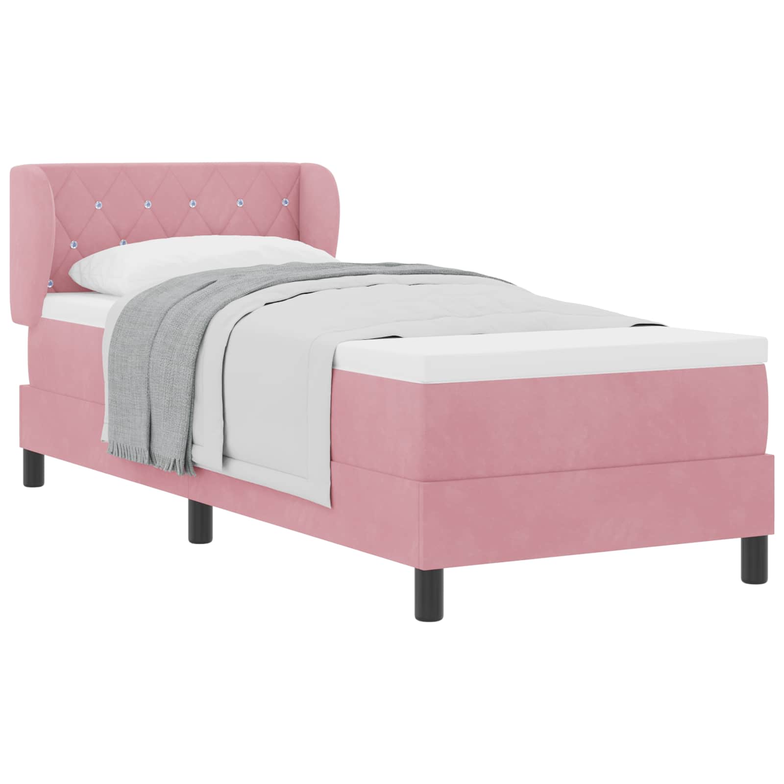Lit à ressorts avec tête de lit Rose 80 x 200 cm Velours - XIOS