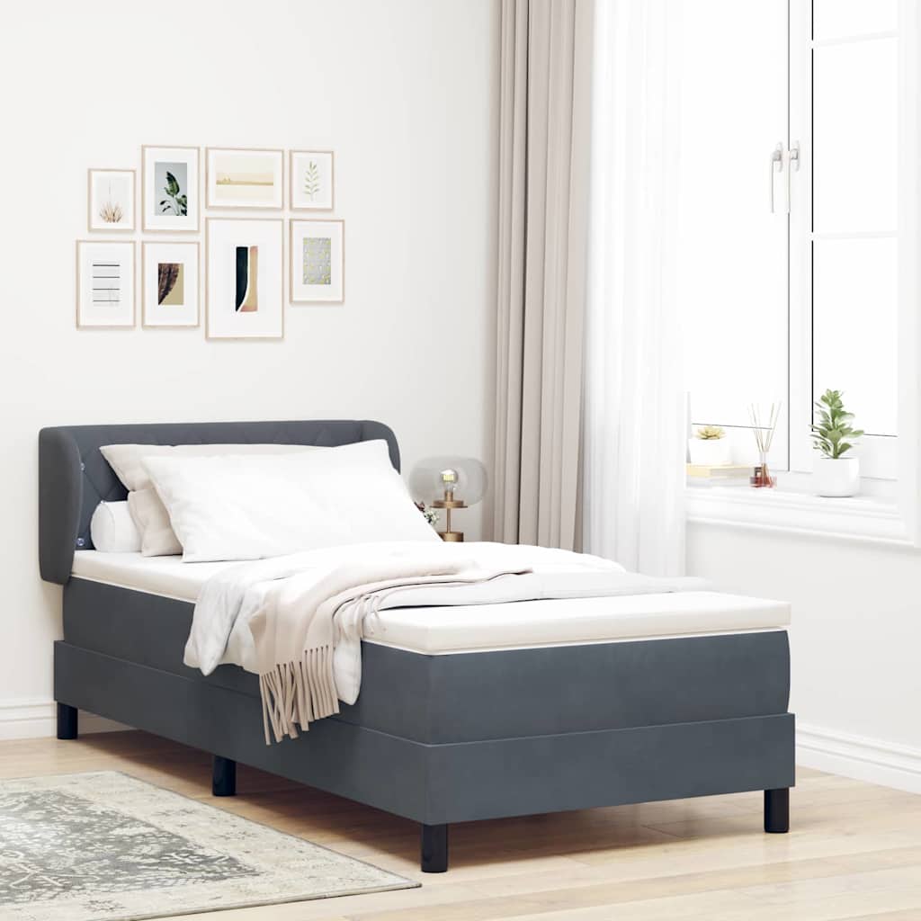 Lit à ressorts avec matelas Gris foncé 100 x 200 cm Velours - XIOS