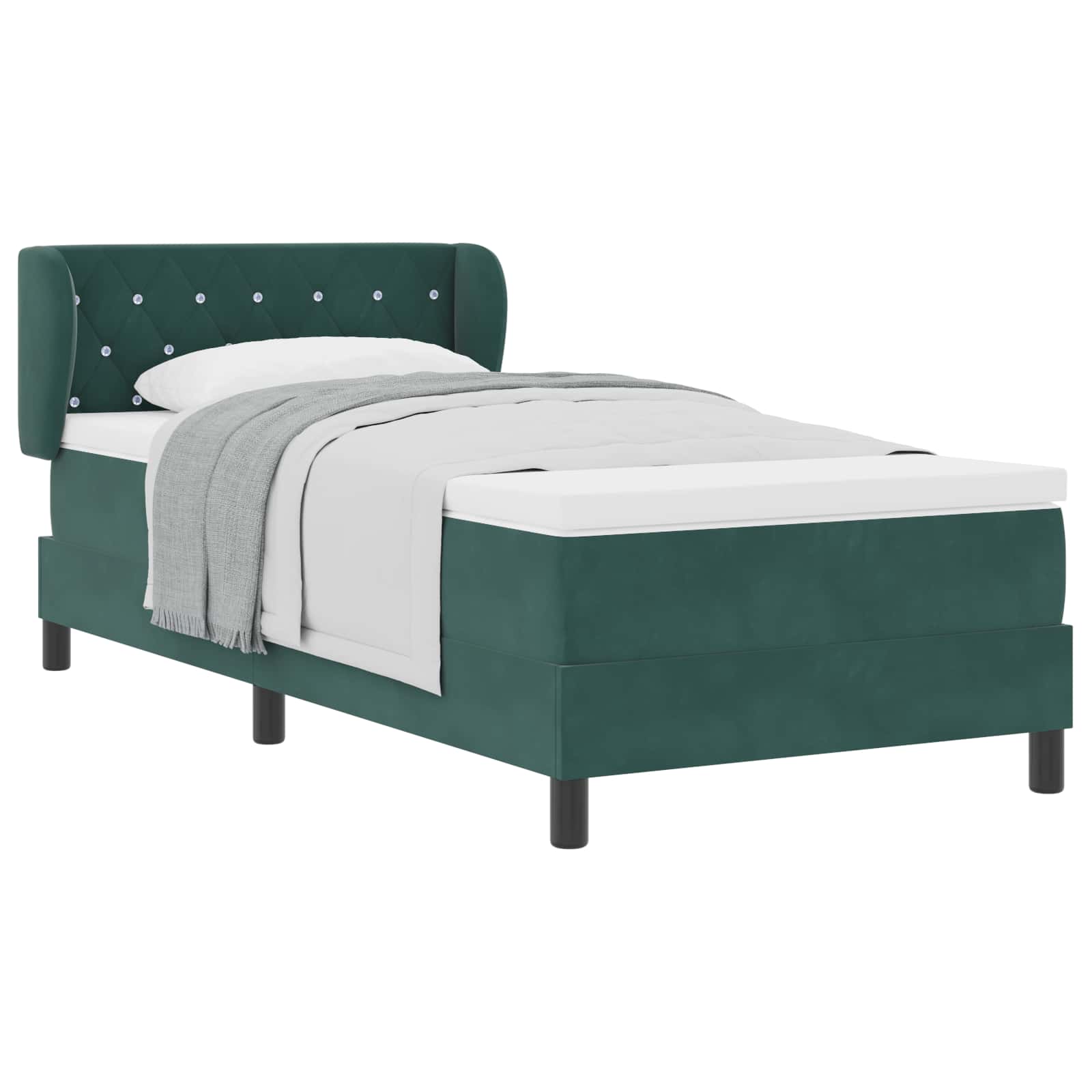 Lit à ressorts avec tête de lit Vert foncé 100 x 200 cm Velours - XIOS