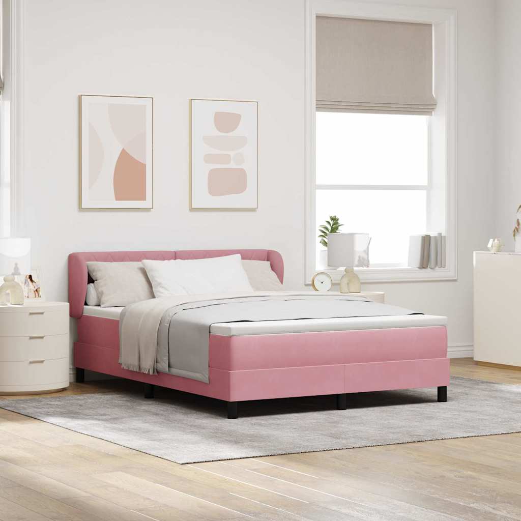 Lit à ressorts avec tête de lit Rose 140 x 190 cm Velours