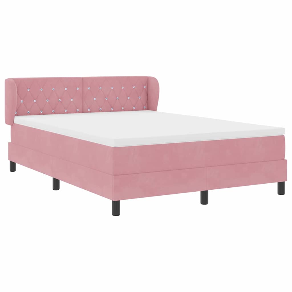 Lit à ressorts avec tête de lit Rose 140 x 190 cm Velours