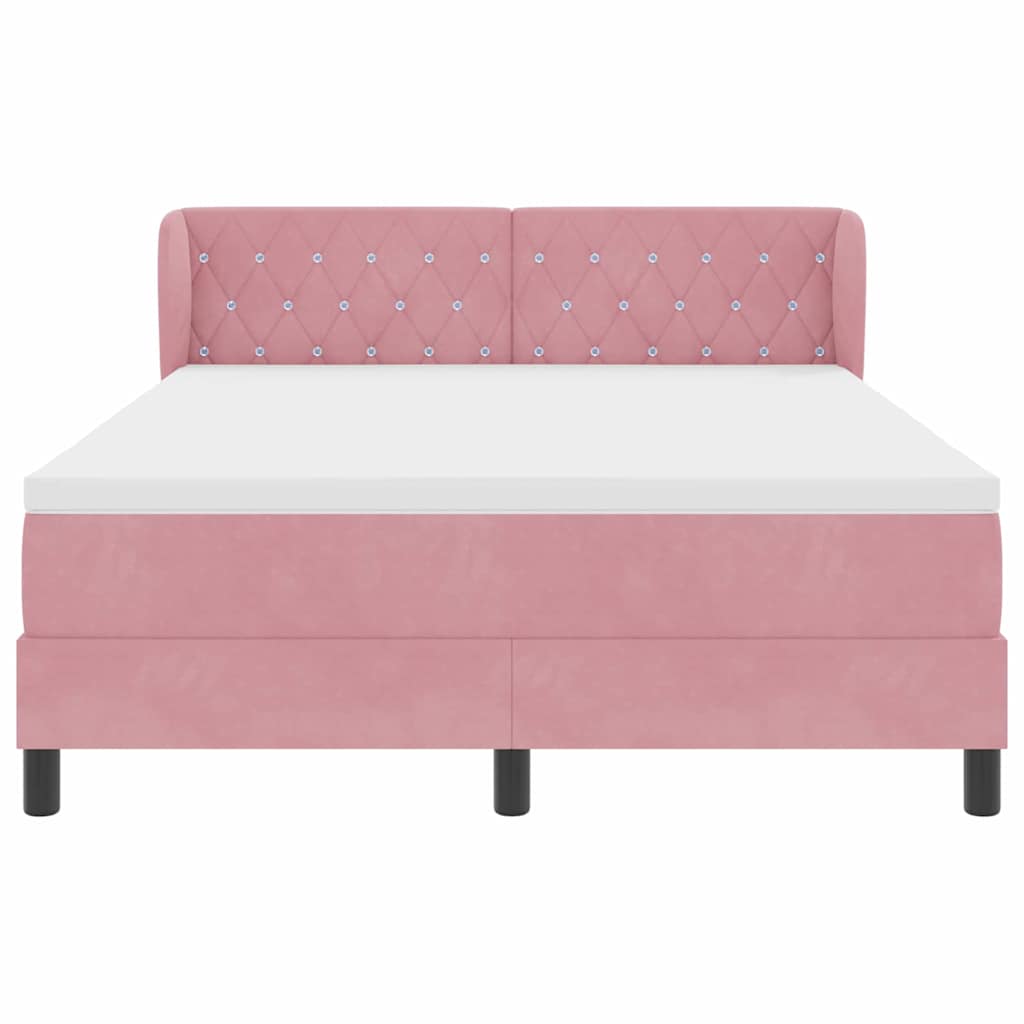 Lit à ressorts avec tête de lit Rose 140 x 190 cm Velours