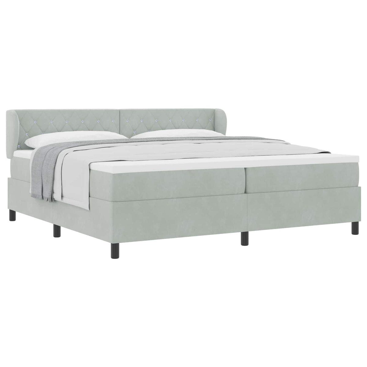 Lit à ressorts avec matelas Gris clair 200 x 200 cm Velours