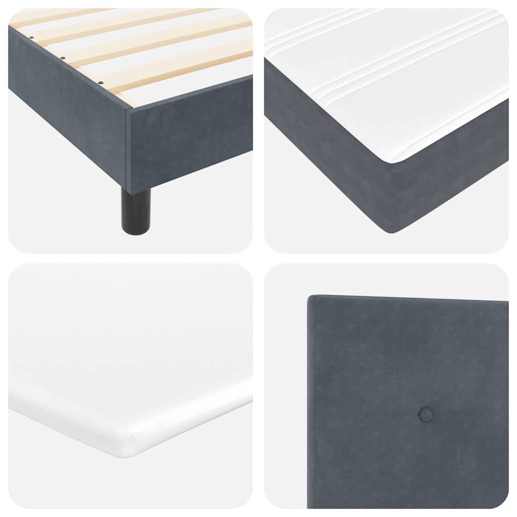 Lit à ressorts avec matelas gris foncé 80x200 cm en velours - XIOS