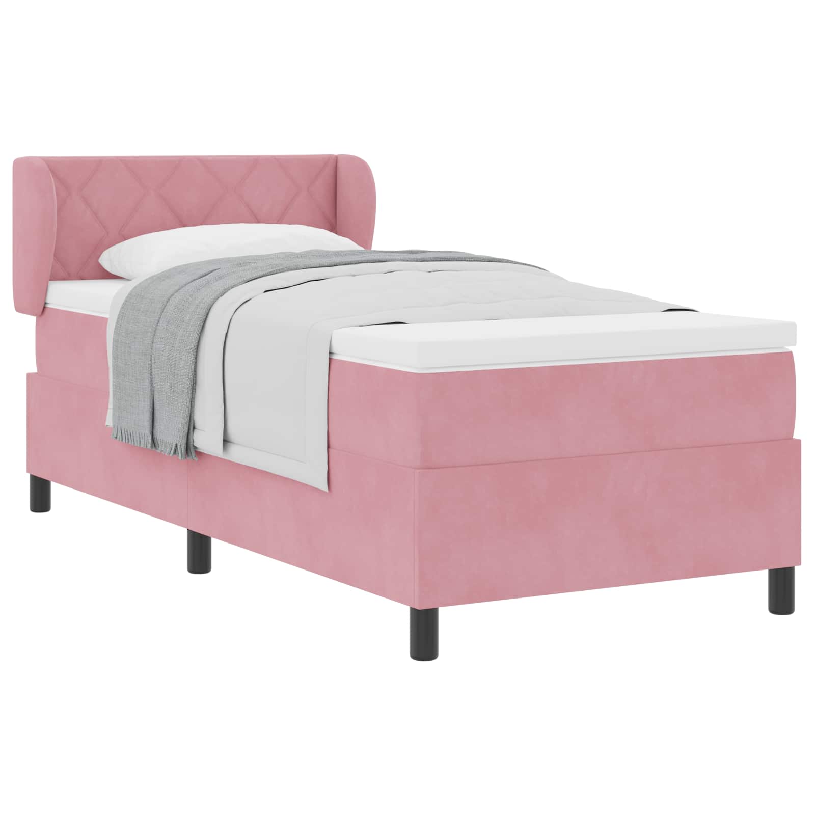Lit à ressorts avec tête de lit Rose 90 x 190 cm Velours - XIOS