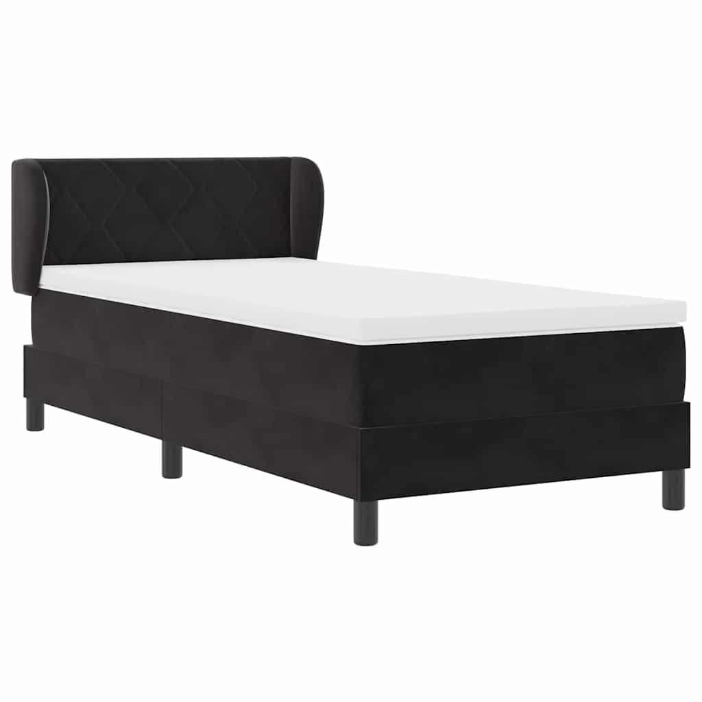 Lit à ressorts avec tête de lit Noir 100 x 200 cm Velours - XIOS