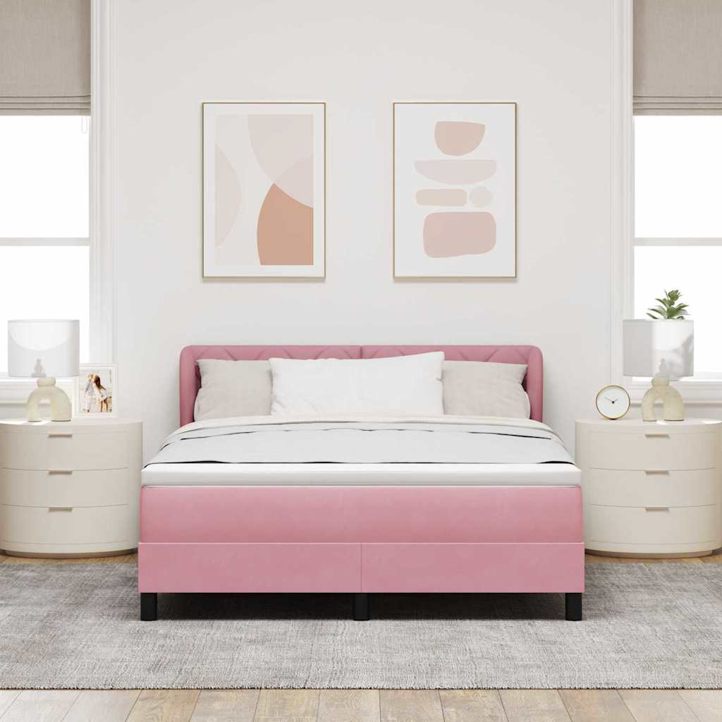 Lit à ressorts avec tête de lit Rose 140 x 190 cm Velours