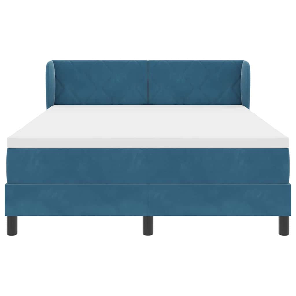 Lit à ressorts avec tête de lit Bleu foncé 140 x 200 cm Velours