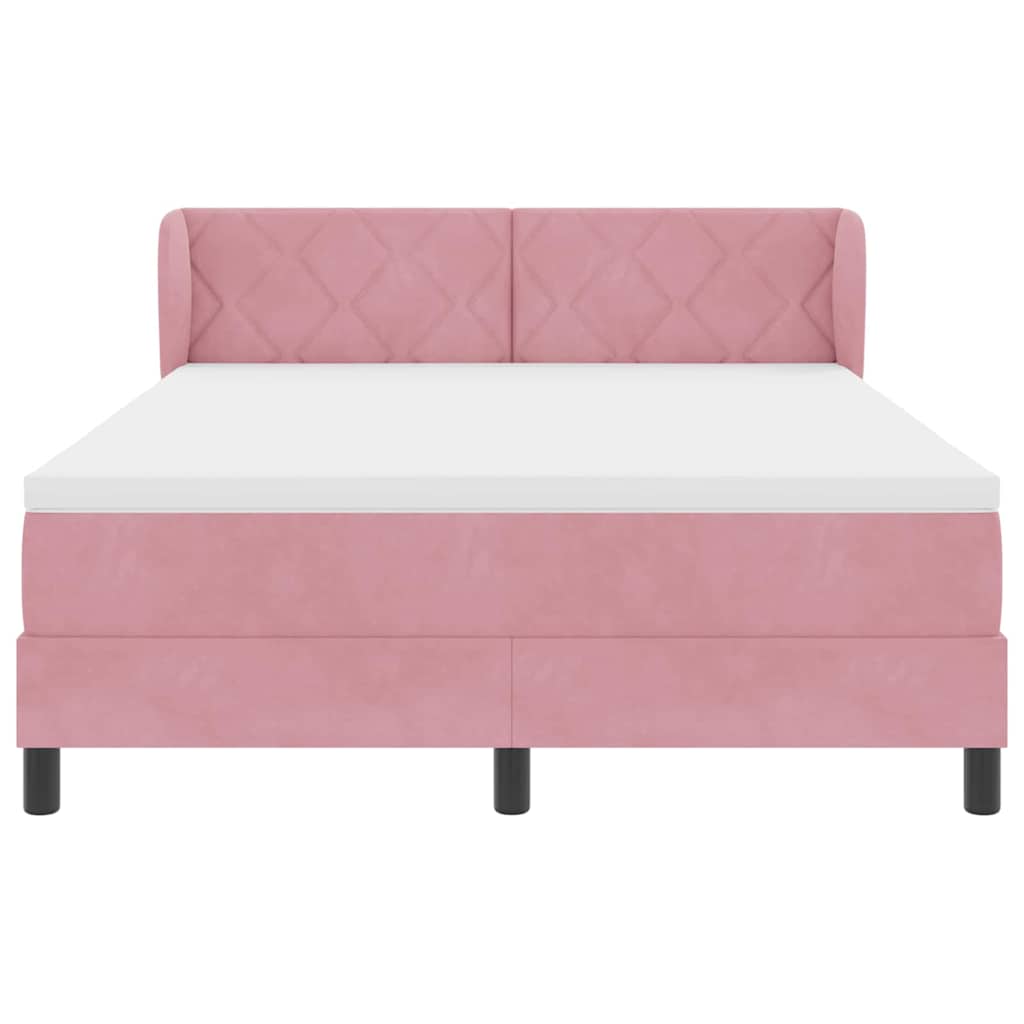 Lit à ressorts avec tête de lit Rose 140 x 200 cm Velours