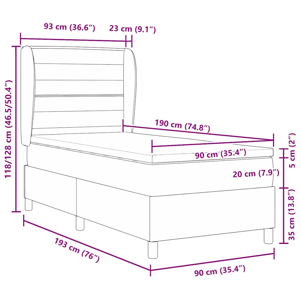 Lit à ressorts avec matelas Gris foncé 90 x 190 cm tissu - XIOS