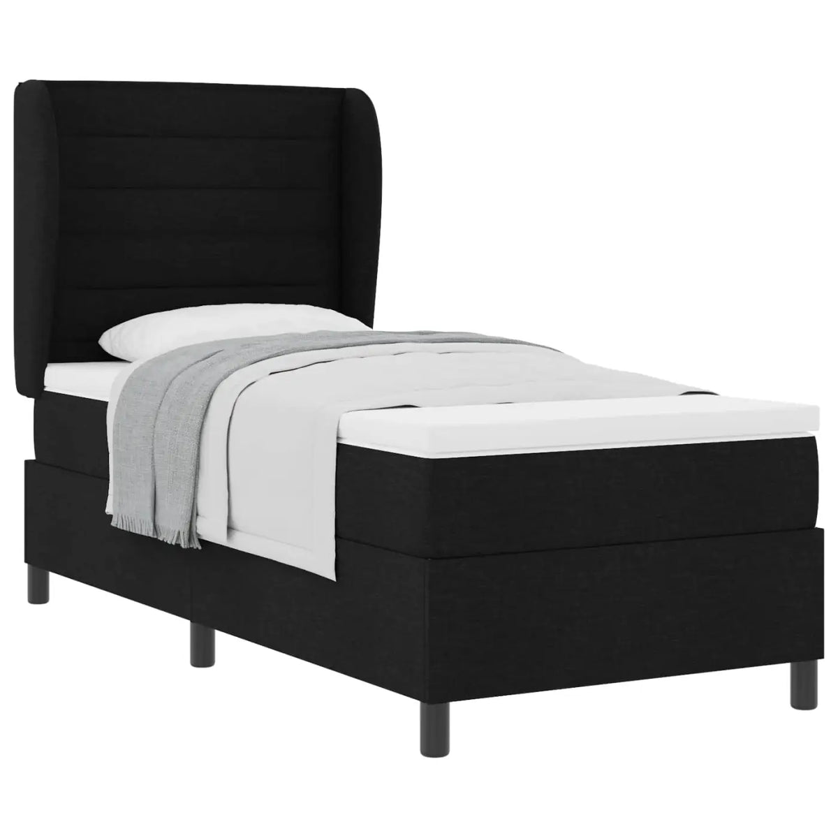 Lit à ressorts avec matelas Noir 90 x 190 cm tissu - XIOS