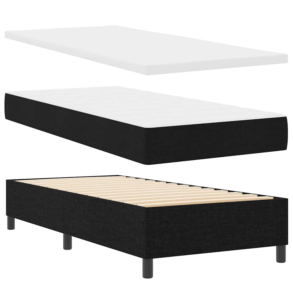 Lit à ressorts avec matelas Noir 90 x 200 cm tissu