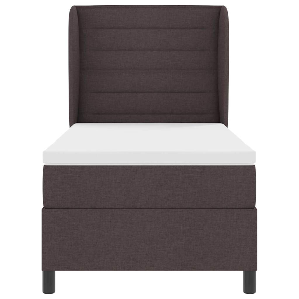 Lit à ressorts avec matelas Marron foncé 100 x 200 cm tissu