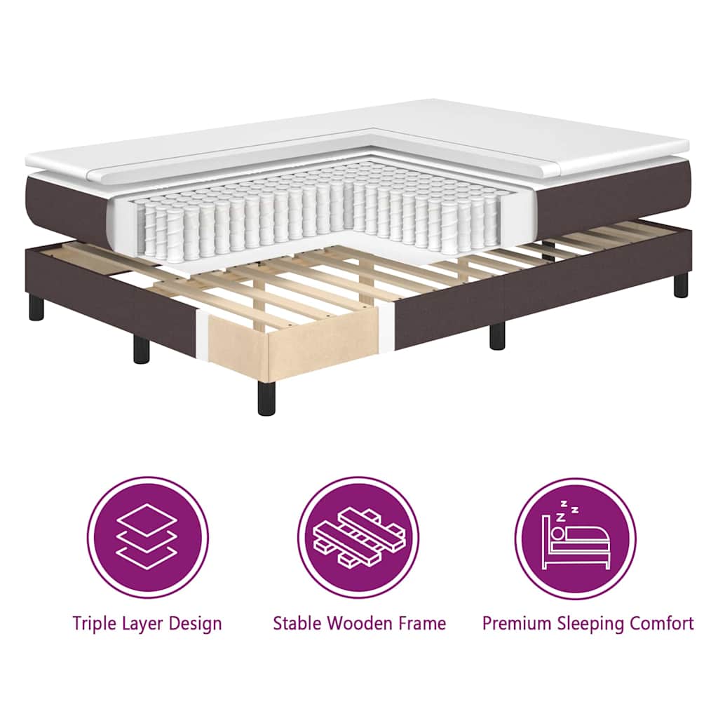 Lit à ressorts avec matelas Marron foncé 140 x 190 cm tissu