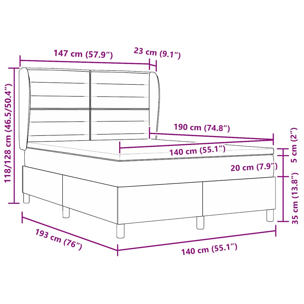 Lit à ressorts avec matelas Bleu 140 x 190 cm tissu - XIOS