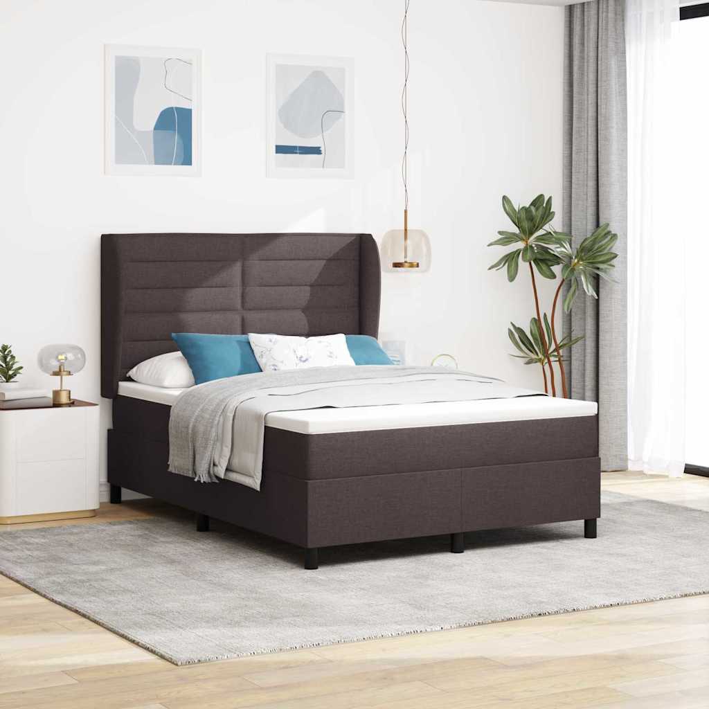 Lit à ressorts avec matelas Marron foncé 140 x 200 cm tissu