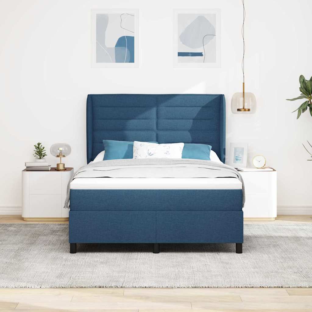 Lit à ressorts avec matelas Bleu 140 x 200 cm tissu - XIOS