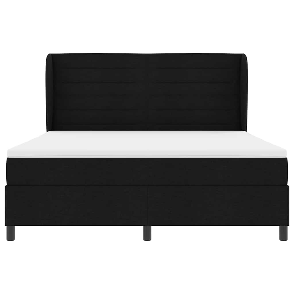 Lit à ressorts avec matelas Noir 180 x 200 cm tissu