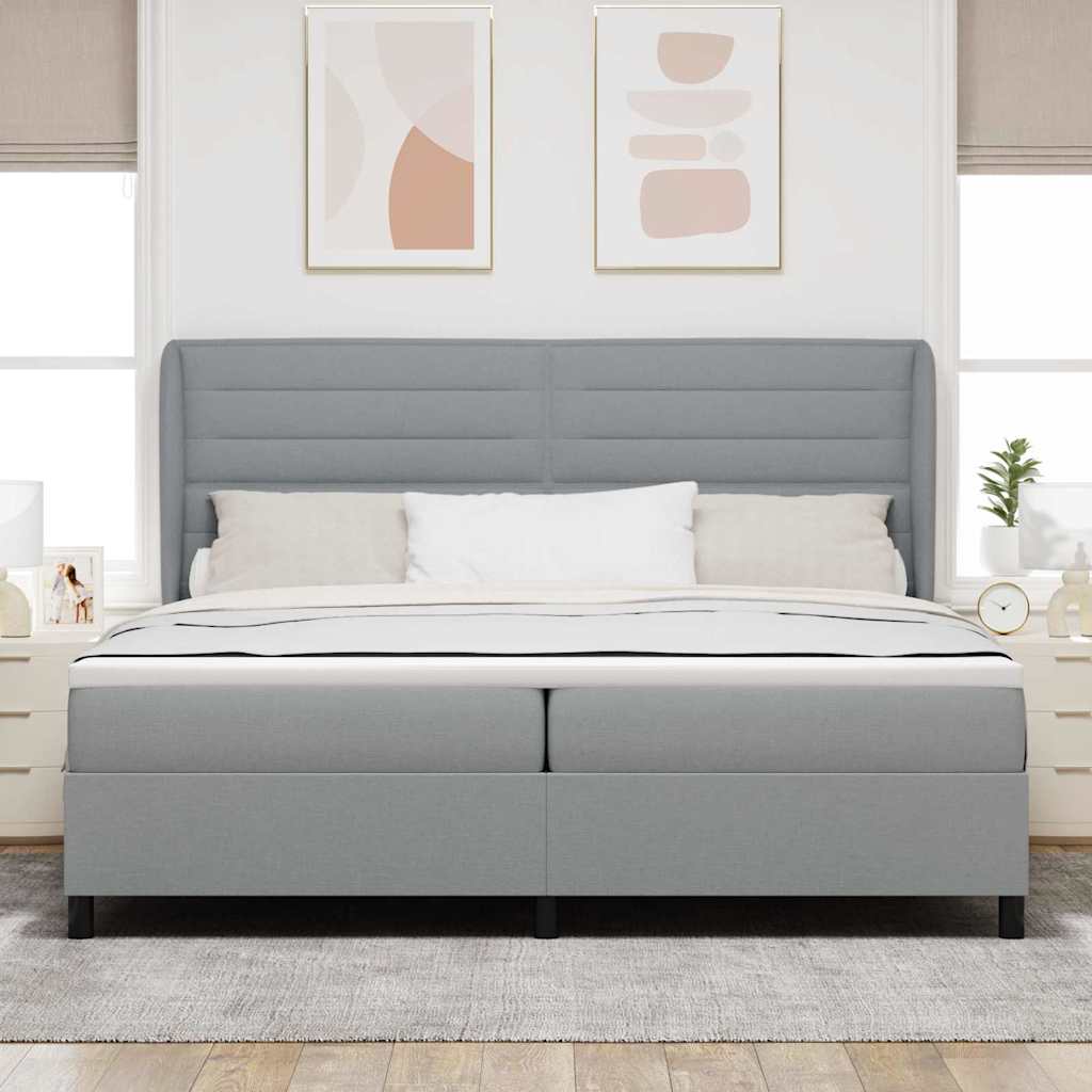 Lit à ressorts avec matelas Gris clair 200 x 200 cm tissu