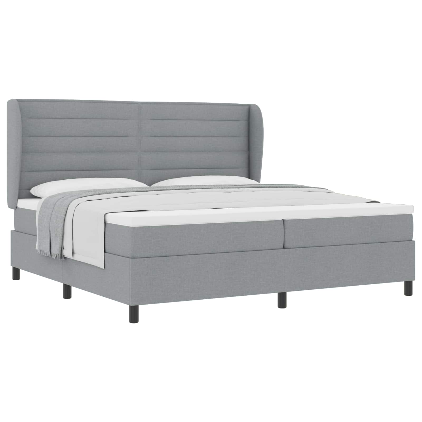 Lit à ressorts avec matelas Gris clair 200 x 200 cm tissu
