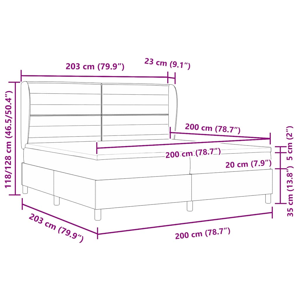 Lit à ressorts avec matelas Gris clair 200 x 200 cm tissu