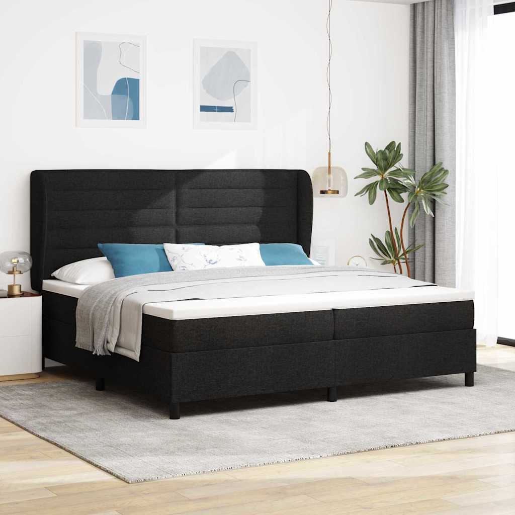 Lit à ressorts avec matelas Noir 200 x 200 cm tissu